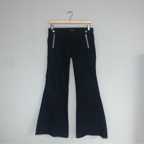 7 For All Mankind Flare Jeans Women's Size 27 Black Stretch  Low Waisted Zippers - Picture 4 of 11